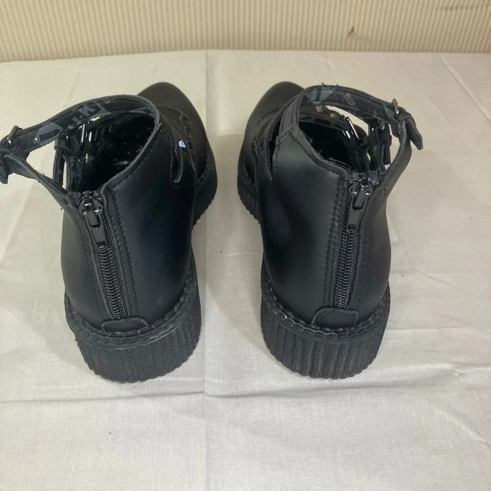 TUK Black Vegan Multi Strap Pointed Creeper Shoes A9417L Mens 6 Womens 8 EU 39